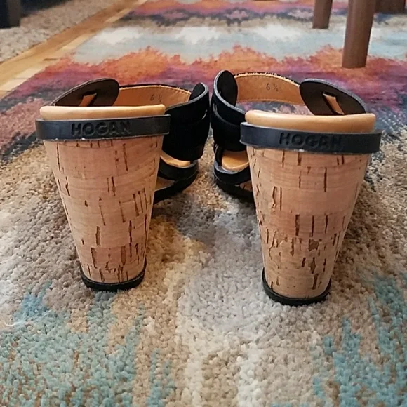 Hogan Leather and Satin Black Slide Wedge Sandals - Picture 3 of 4